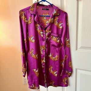 Satin Tiger Print Button Up